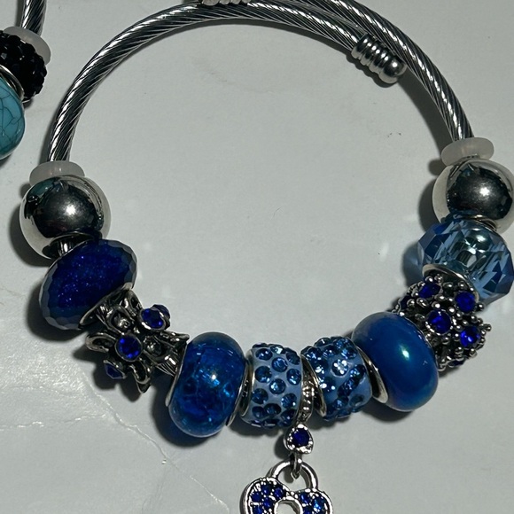 Silver and Blue Charm Bracelet with Heart and Paw Charms - Picture 2 of 3